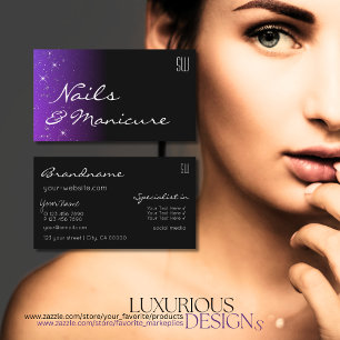 Cartão De Visita Estrelas de Brilho Azul Preto e Branco com Monogra