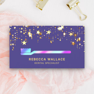 Cartão De Visita Estrelas Douradas Confetes Rosa Roxo Escova de Den
