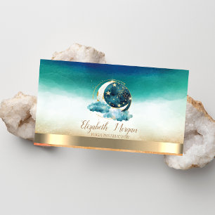 Cartão De Visita Estrelas Douradas da Lua Celestial Verde