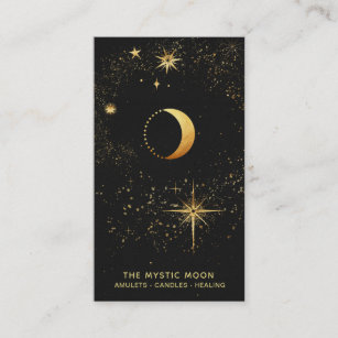 Cartão De Visita *~* Estrelas Douradas Lunares Negras Lua Mística L