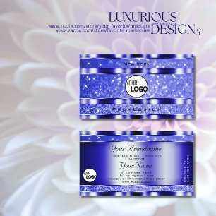 Cartão De Visita Estrelas e logotipo de brilho luminoso azul nobre