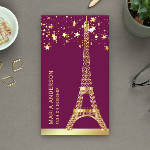 Cartão De Visita Estrelas Glam Confete Folha Dourada Torre Eiffel P