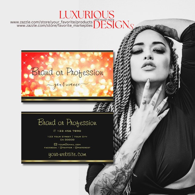 Cartão De Visita Estrelas Luminosas Douradas Elegantes Vermelhas e  (Criador carregado)