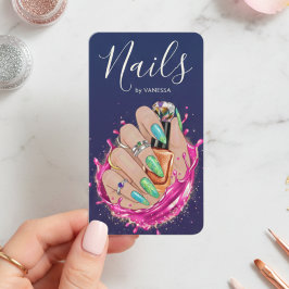 Cartão De Visita Estúdio de Arte de Unhas Blue Navy Manicurista Art