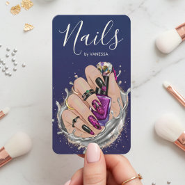 Cartão De Visita Estúdio de Arte de Unhas Blue Navy Manicurista Art