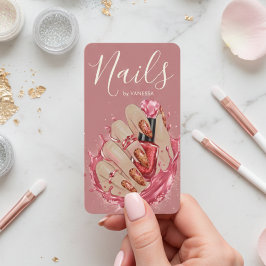 Cartão De Visita Estúdio de Arte de Unhas Manicure Artista Rosa Beg