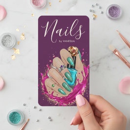 Cartão De Visita Estúdio de Arte de Unhas Manicure Artista Rosa Rox