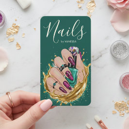 Cartão De Visita Estúdio de Arte de Unhas Verde Escuro Manicure Art