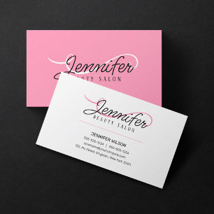 Cartão De Visita Estúdio de Beleza Esteticista Rosa Branco Simples 