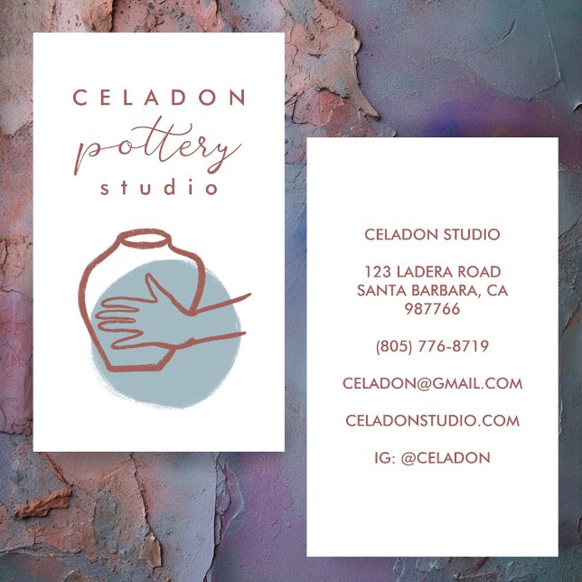 Cartão De Visita ESTÚDIO DE CERÂMICA OLARIA Elegante DESENHADO À MÃ (POTTERY Ceramics Studio Elegant Hand-drawn CUSTOM Ceramicist Clay Artist Business Card
)
