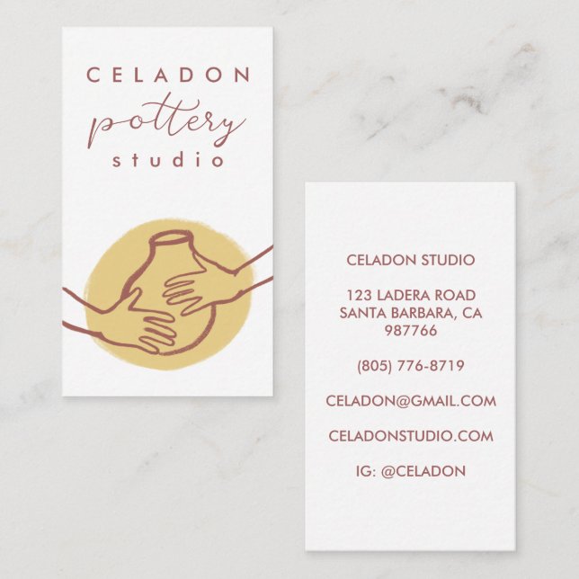 Cartão De Visita ESTÚDIO DE CERÂMICA OLARIA Elegante DESENHADO À MÃ (Frente/Verso)