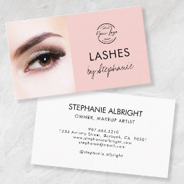 Cartão De Visita Estúdio de Cílios Blush Rosa Preto Script Foto