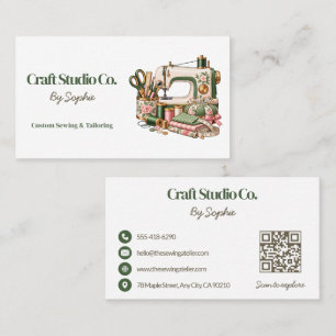 Cartão De Visita Estúdio de Costura Vintage Green QR