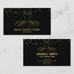 Cartão De Visita Estúdio de dança do balé brilhante preto e dourado