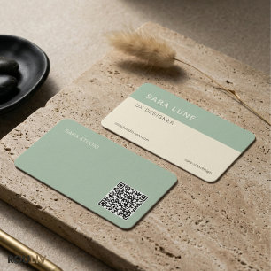 Cartão De Visita Estúdio de Design de Código QR Minimalista Sage Gr