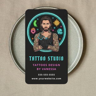 Cartão De Visita Estúdio de Tatuagem Artista de Tatuagem Editável P