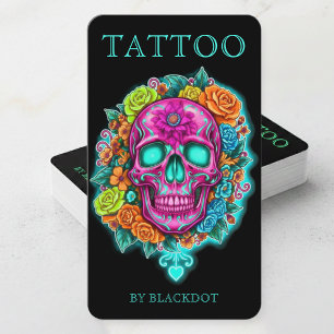Cartão De Visita Estúdio de Tatuagem Caveira Floral Tatuador Profis