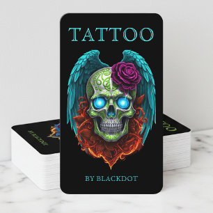 Cartão De Visita Estúdio de Tatuagem Moderno Caveira Alada Tatuador