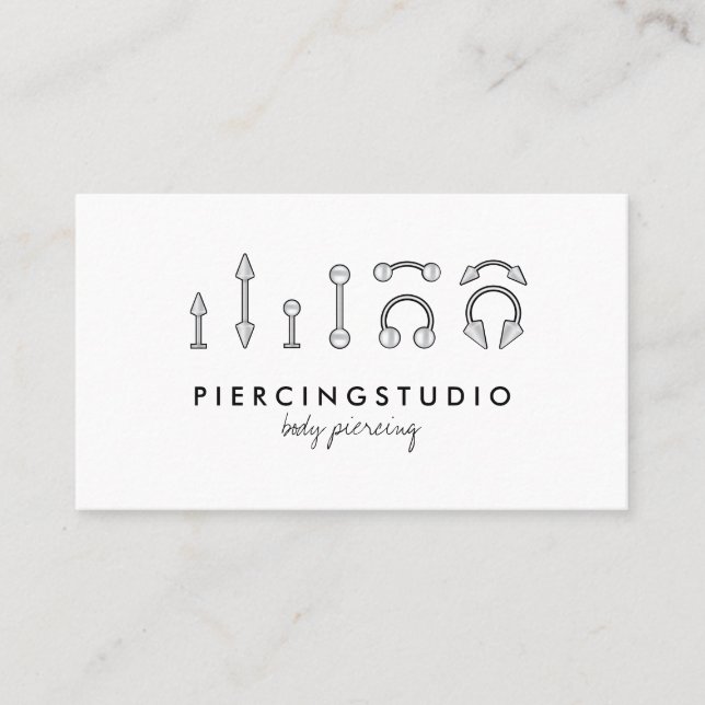 Cartão De Visita Estúdio de Tatuagem Piercing Cinza (Frente)