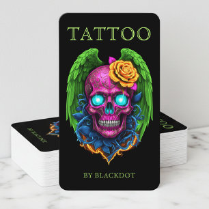 Cartão De Visita Estúdio de Tatuagem Profissional tatuador de crâni