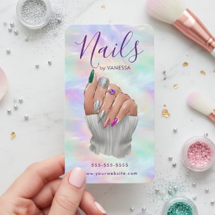 Cartão De Visita Estúdio de Unhas de Opala Elegante Manicurista Art