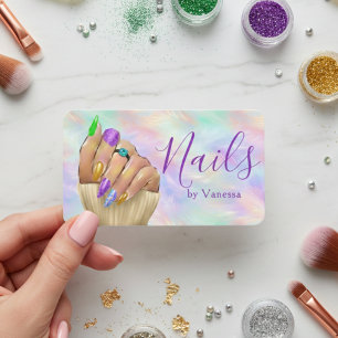 Cartão De Visita Estúdio de Unhas Opala Iridescente Chic Artista Ma