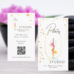 Cartão De Visita Estúdio de Yoga de Bem-Estar Código QR Estrelas Do