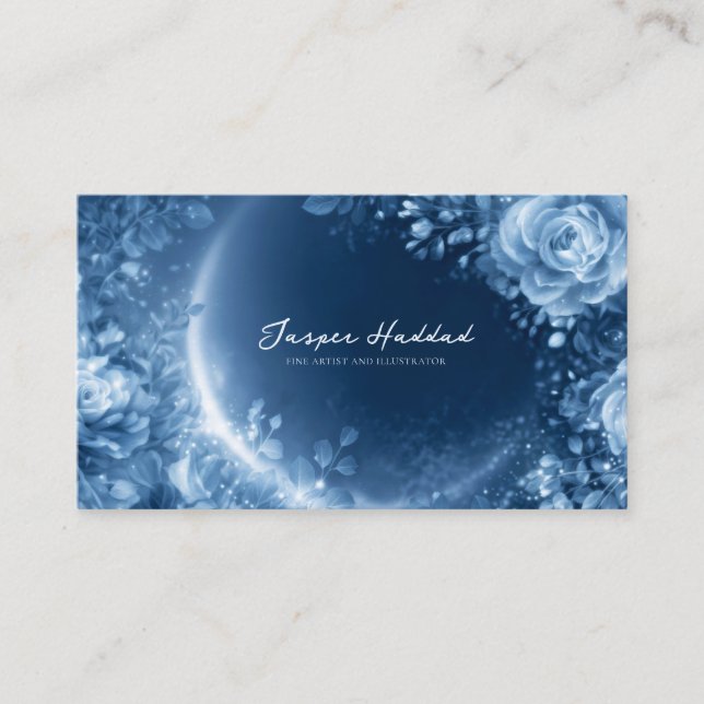 Cartão De Visita Ethereal Blue Rose Floral Glowing Cosmic Night (Frente)