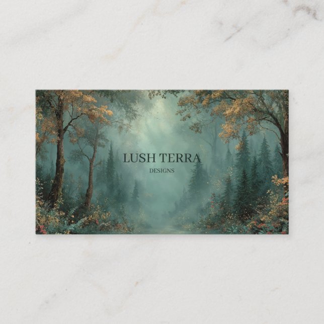 Cartão De Visita Ethereal Misty Forest Path Teal Gold Rustic (Frente)