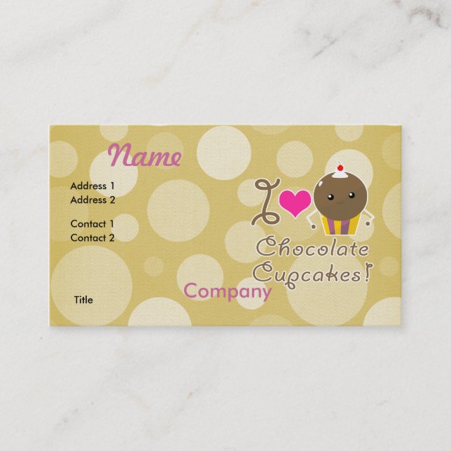 Cartão De Visita Eu Amo Cupcakes de Chocolate (Frente)