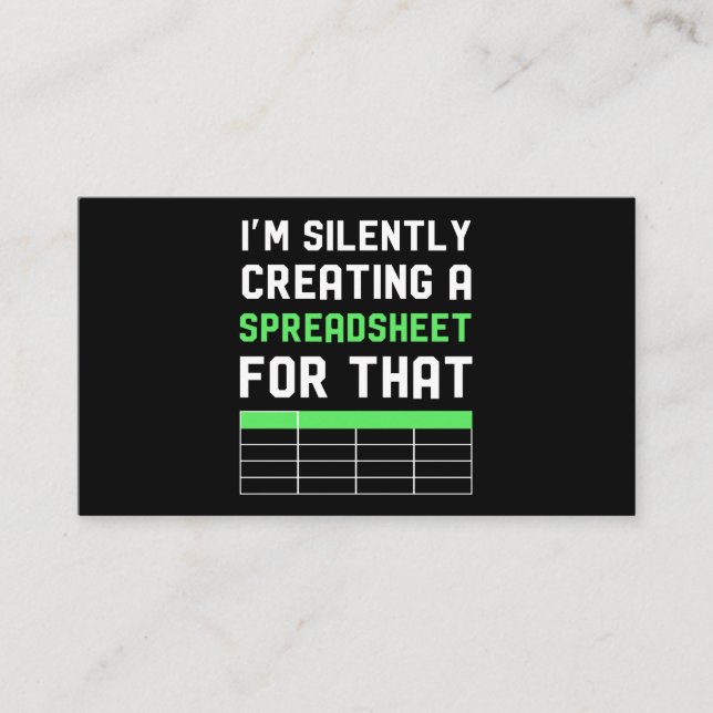 Cartão De Visita Eu estou silenciosamente criando uma Planilha para (Frente)