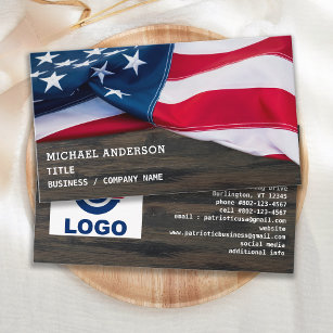Cartão De Visita EUA Bandeira Americana Seu Logotipo Madeira Rústic