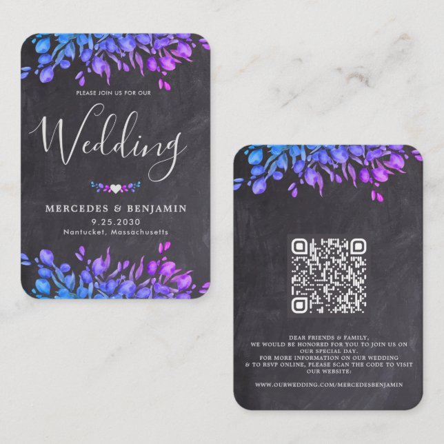 Cartão De Visita Eucalyptus Foliage Código QR Rustic Casamento Slat (Frente/Verso)