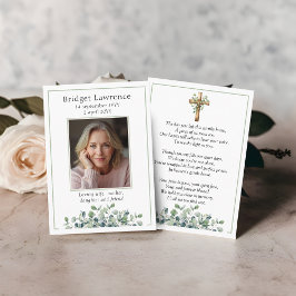 Cartão De Visita Eucalyptus Sage Green Memorial Photo Prayer Card