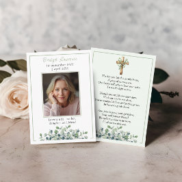 Cartão De Visita Eucalyptus Sage Green Memorial Photo Prayer Card