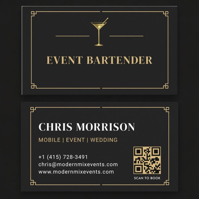 Cartão De Visita Event Bartender QR Code Professional (Criador carregado)