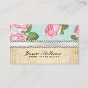 Cartão De Visita Eventos Especiais Rosas e Bolinhas Vintage