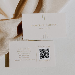 Cartão De Visita EVERLY Arte Deco Vintage Creme e Dourado Código QR