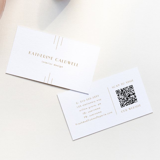 Cartão De Visita EVERLY Gold Art Deco Simple Geometric QR Code (EVERLY Gold Art Deco Simple Geometric QR Code Business Card)