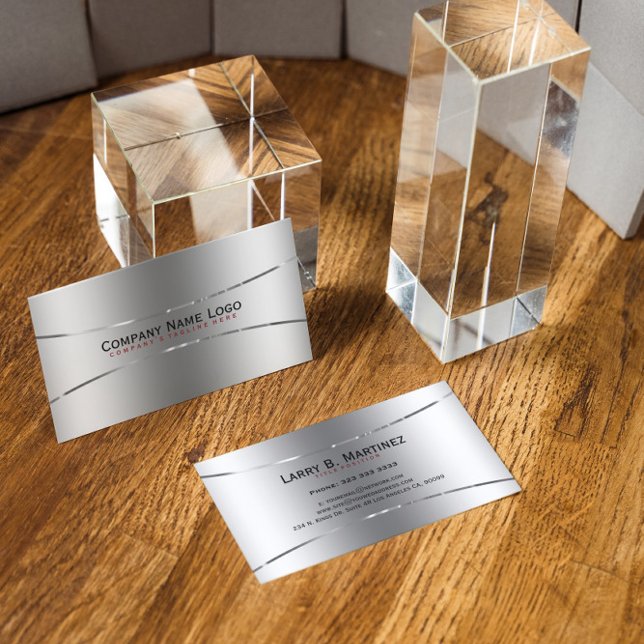 Cartão De Visita Exame simples de aço inoxidável prateado com farel (Criador carregado)