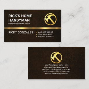 Cartão De Visita Excelente Brown Grunge Dourado Handyman Hammer