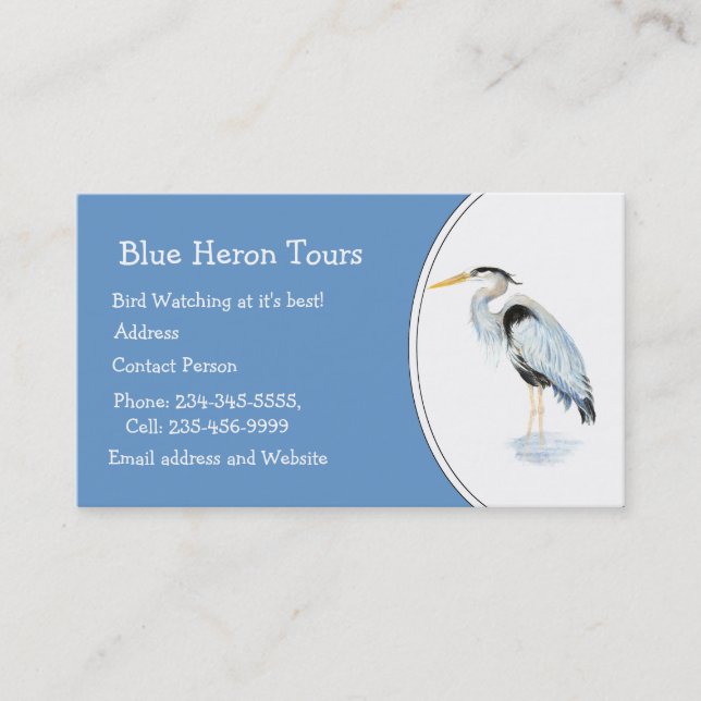 Cartão De Visita Excelente de Aquarelas Personalizado Azul Herão Bi (Frente)