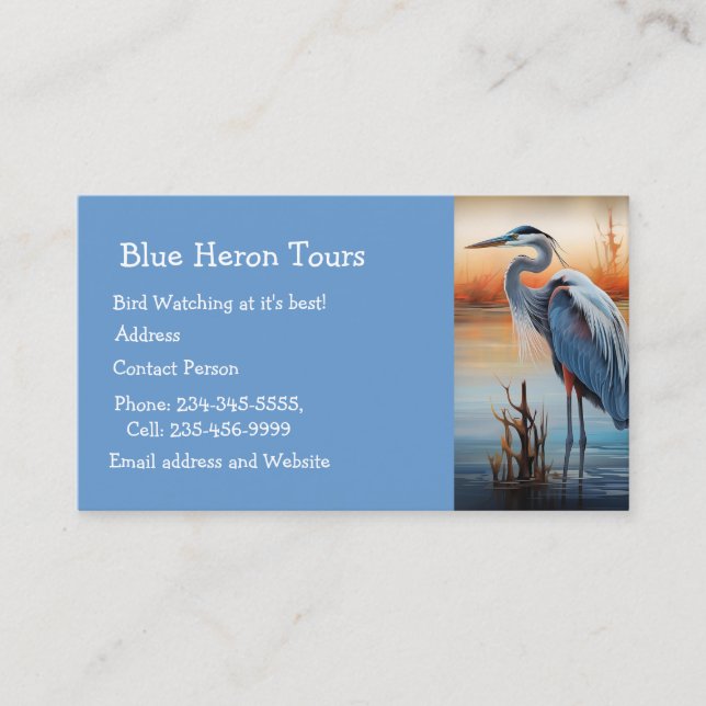 Cartão De Visita Excelente de Aquarelas Personalizado Azul Herão Bi (Frente)