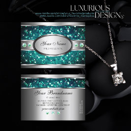 Cartão De Visita Excelente Rinotraqueíte Silver Teal Glitter Sparkl