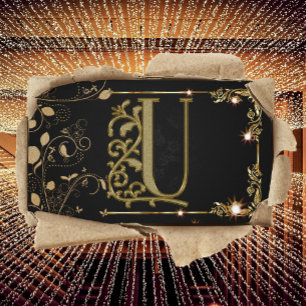 Cartão De Visita Executive Monogrammed Gold Black Letter 'U'