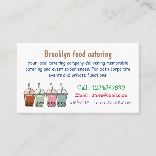 Cartão De Visita Exemplo de desenho animado do chá de bolhas (Frente)