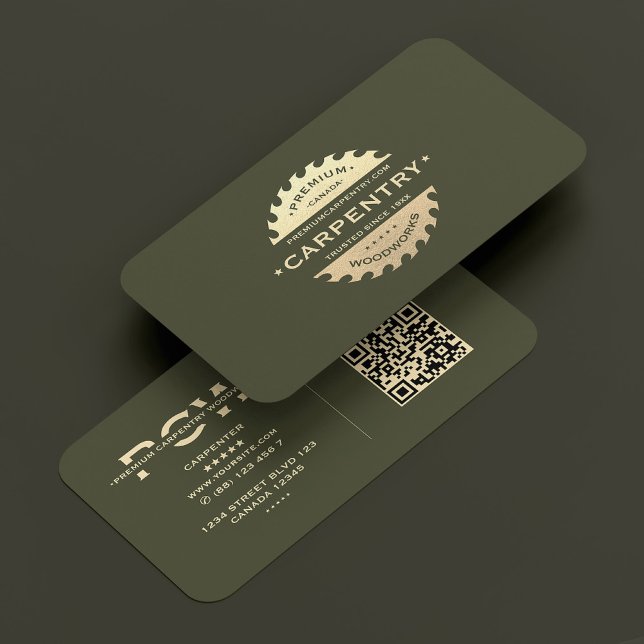 Cartão De Visita Exército Carpinteiro Dourado Saw Moderno (Carpenter Army Green Gold Saw Modern Business Card
)