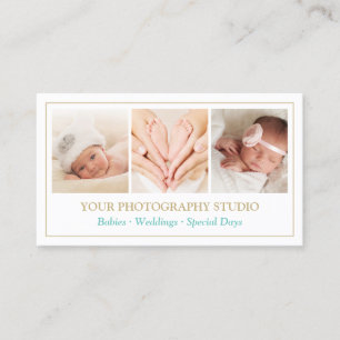 Cartão De Visita Exibição da Colagem de Fotografias Douradas Clássi