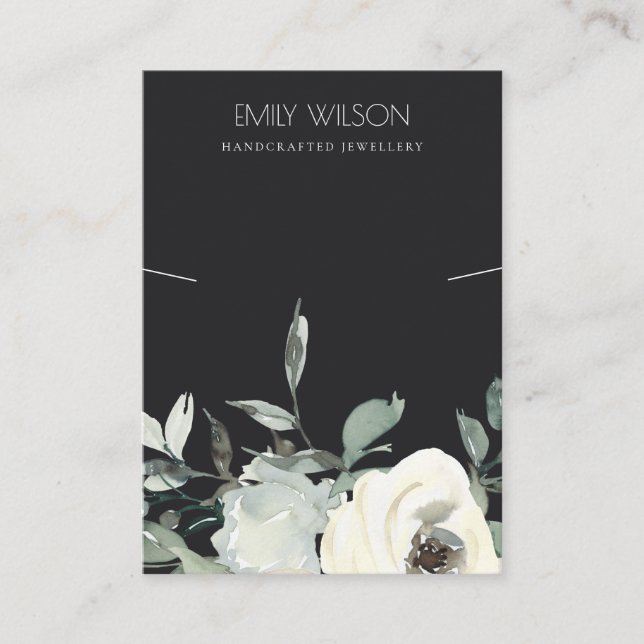 CARTÃO DE VISITA EXIBIÇÃO DO NECKLACE DO BUNCH FLORAL BRANCO BLACK  (Frente)