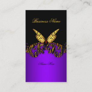 Cartão De Visita Exótico Roxo Dourado Borboleta Preto Elegante Clás